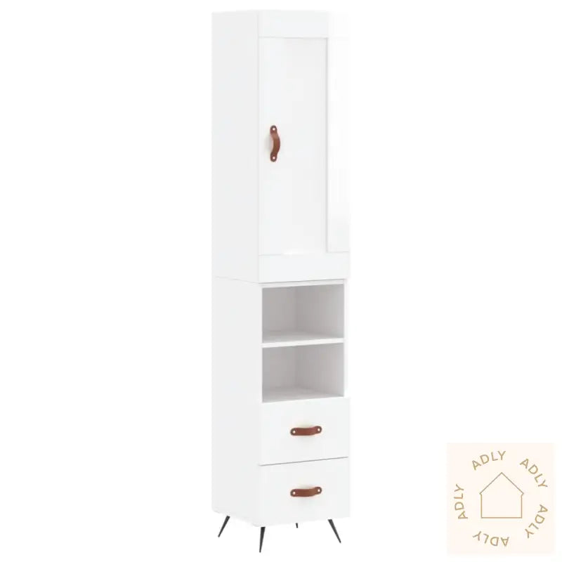 Highboard Høyglans Hvit 34,5X34X180 Cm Konstruert Tre