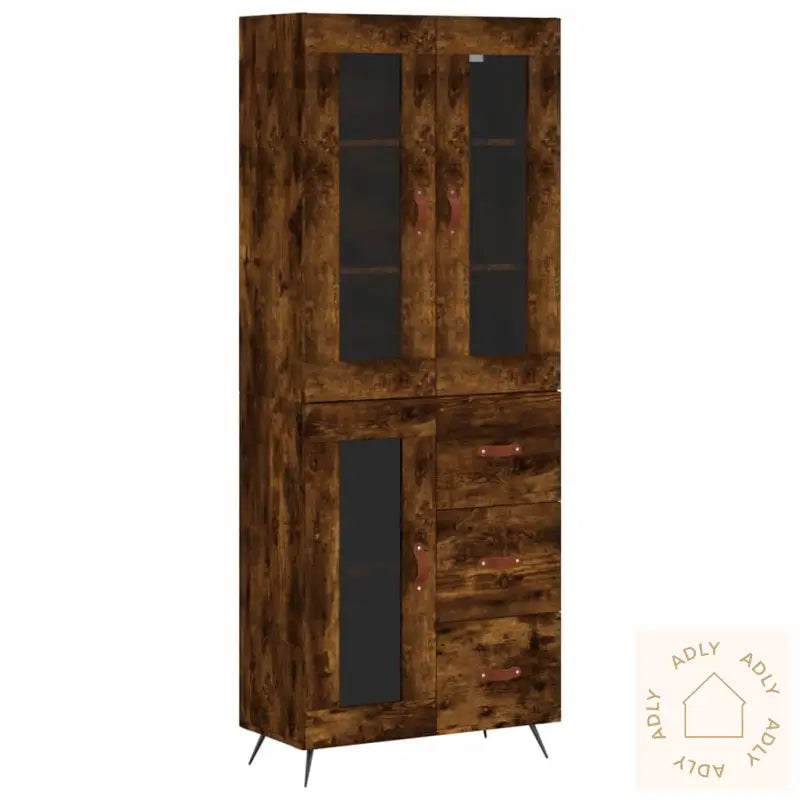 Highboard Røkt Eik 69,5X34X180 Cm Konstruert Tre
