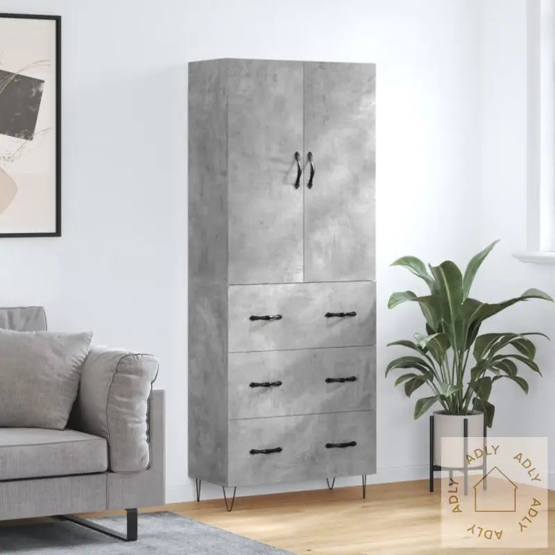 Highboard Betonggrå 69,5X34X180 Cm Konstruert Tre
