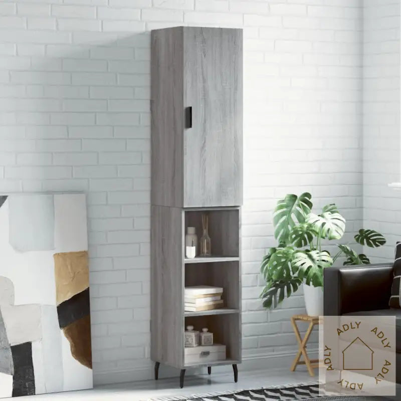 Highboard Grå Sonoma 34,5X34X180 Cm Konstruert Tre