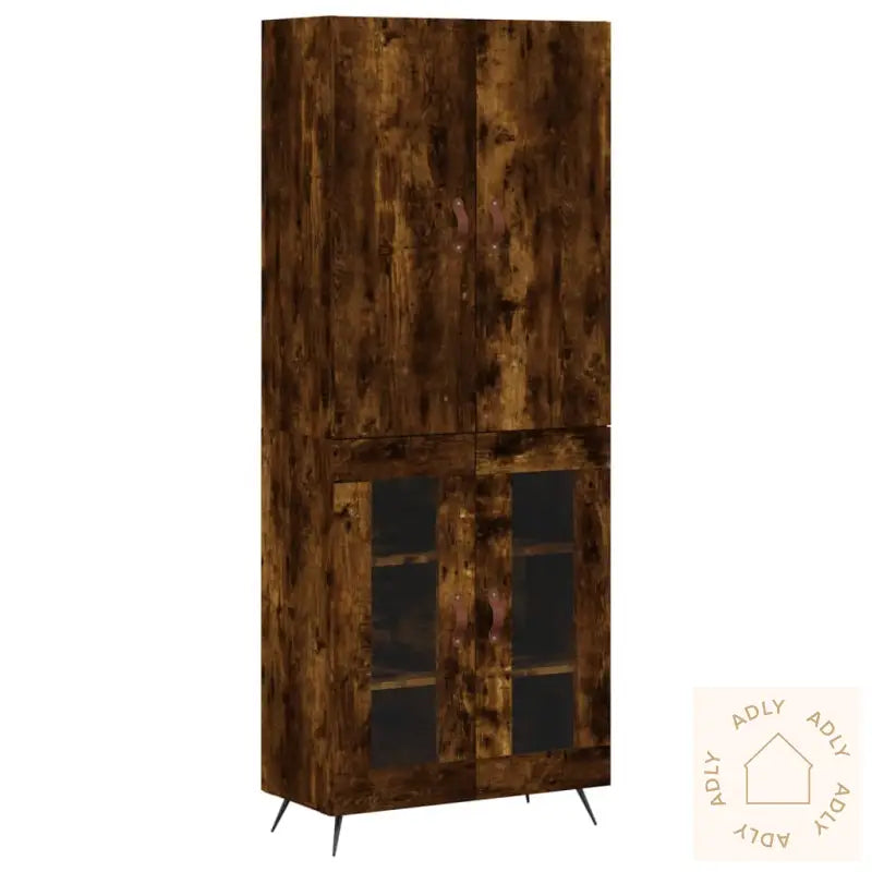 Highboard Røkt Eik 69,5X34X180 Cm Konstruert Tre
