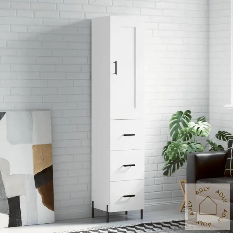 Highboard Hvit 34,5X34X180 Cm Konstruert Tre
