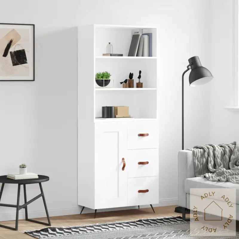 Highboard Hvit 69,5X34X180 Cm Konstruert Tre