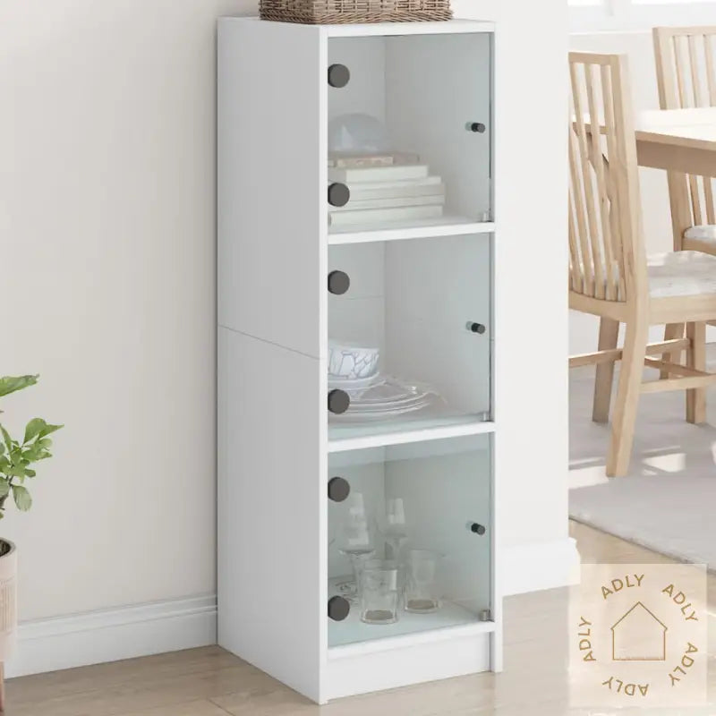 Highboard Med Glassdører Hvit 35X37X109 Cm