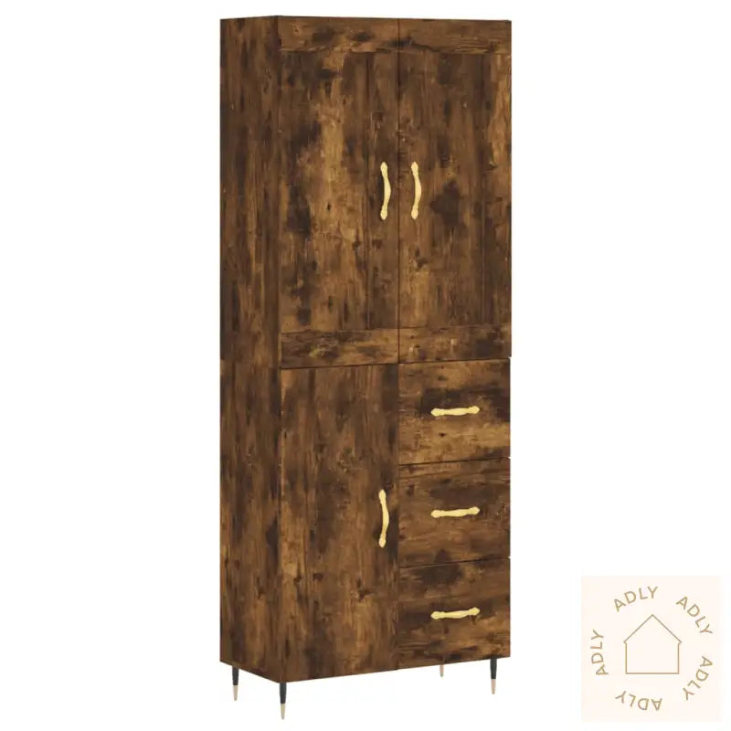 Highboard Røkt Eik 69,5X34X180 Cm Konstruert Tre