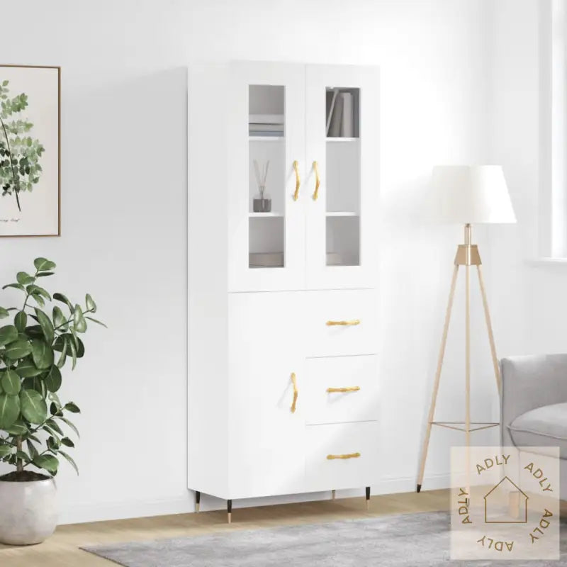Highboard Hvit 69,5X34X180 Cm Konstruert Tre