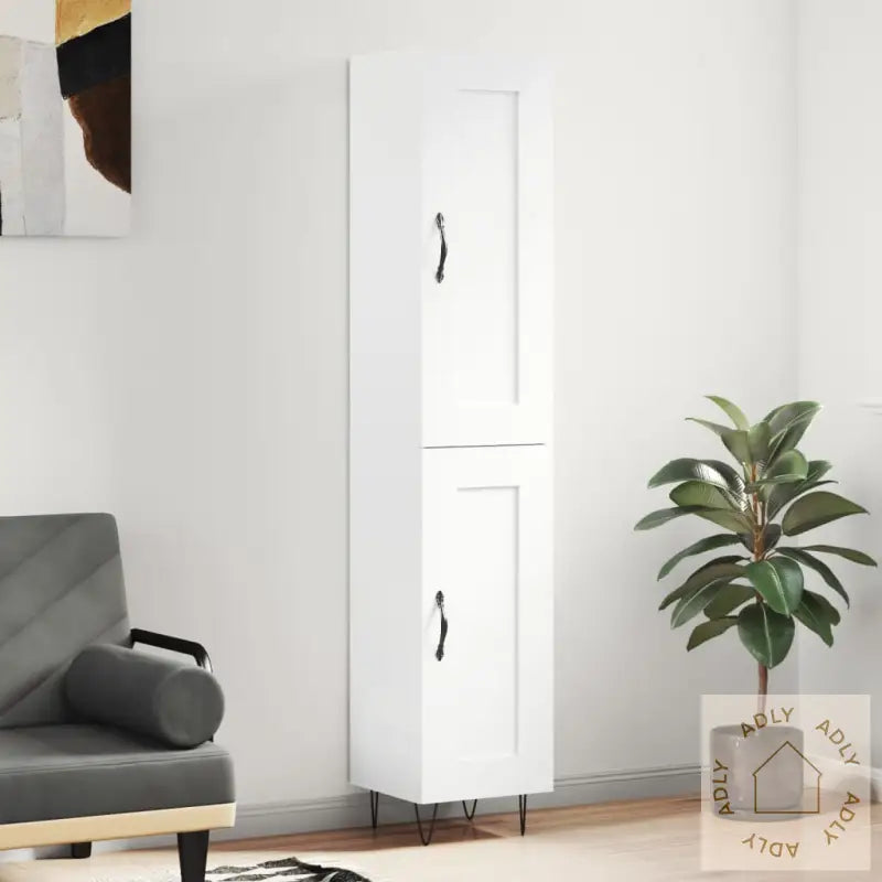 Highboard Høyglans Hvit 34,5X34X180 Cm Konstruert Tre