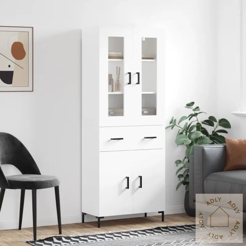 Highboard Hvit 69,5X34X180 Cm Konstruert Tre