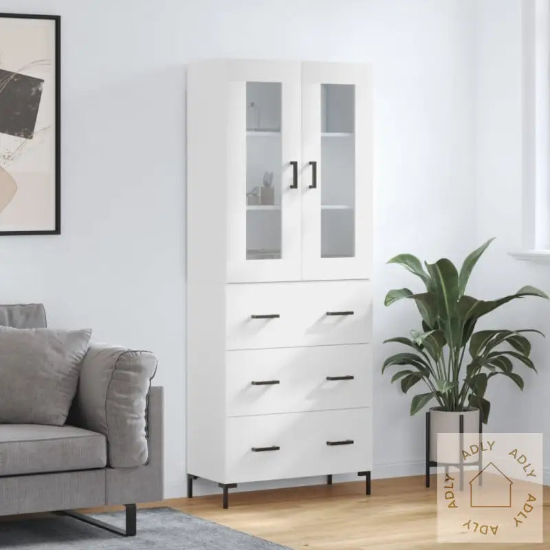 Highboard Hvit 69,5X34X180 Cm Konstruert Tre