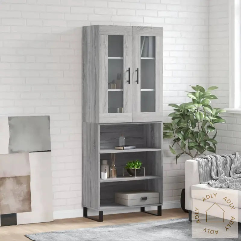Highboard Grå Sonoma 69,5X34X180 Cm Konstruert Tre