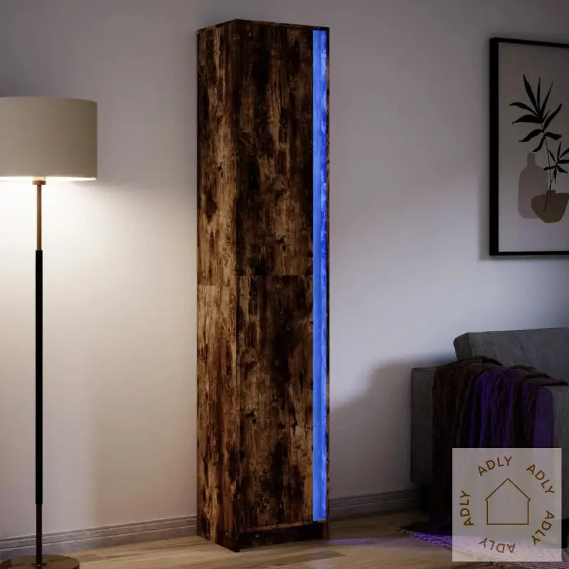 Garderobe Med Led Røkt Eik 41,5X32,5X200 Cm Konstruert Tre