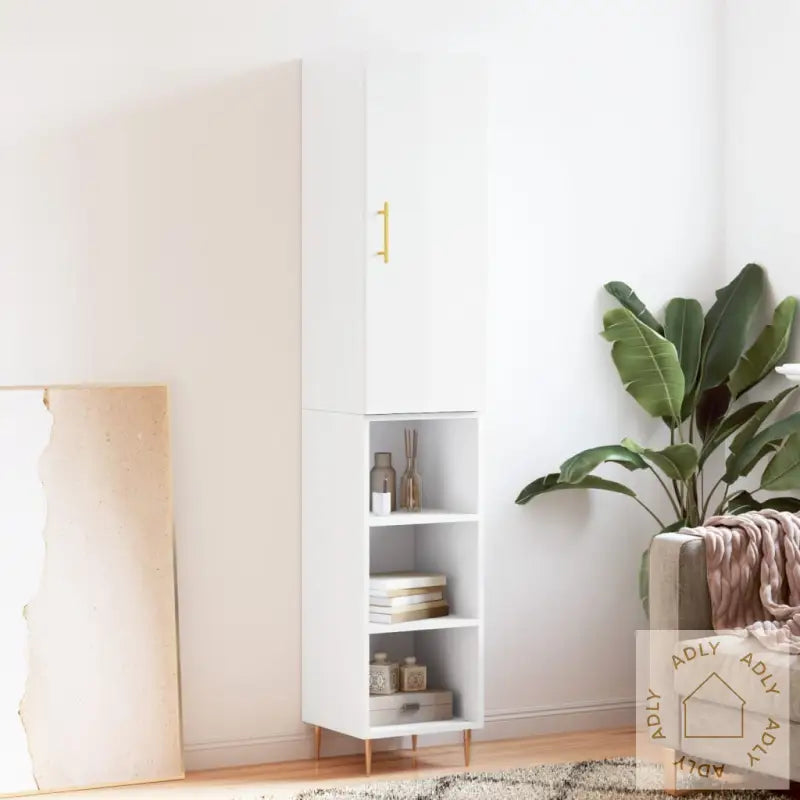 Highboard Høyglans Hvit 34,5X34X180 Cm Konstruert Tre