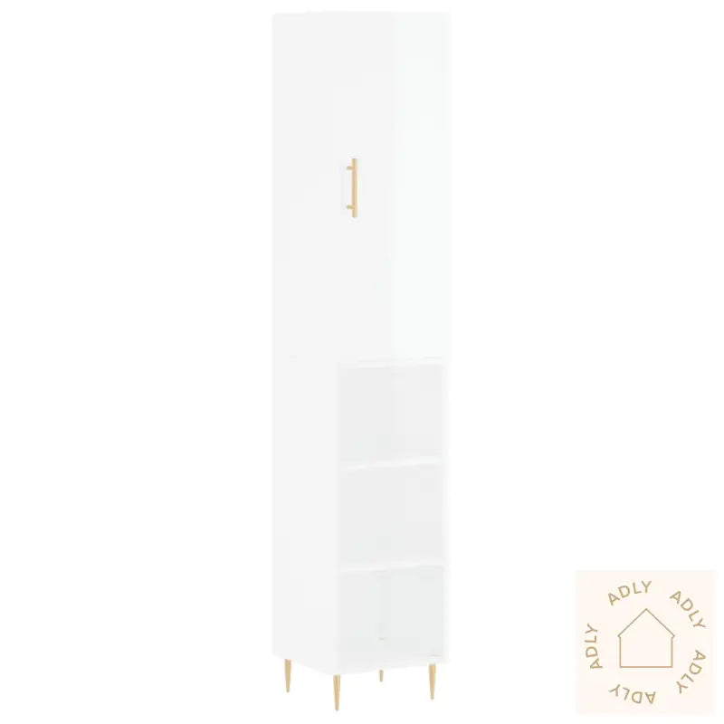 Highboard Høyglans Hvit 34,5X34X180 Cm Konstruert Tre