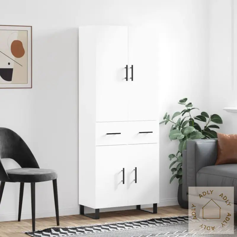 Highboard Hvit 69,5X34X180 Cm Konstruert Tre