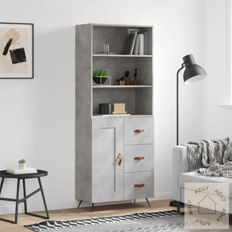 Highboard Betonggrå 69,5X34X180 Cm Konstruert Tre