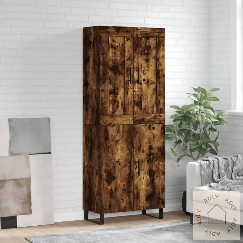 Highboard Røkt Eik 69,5X34X180 Cm Konstruert Tre