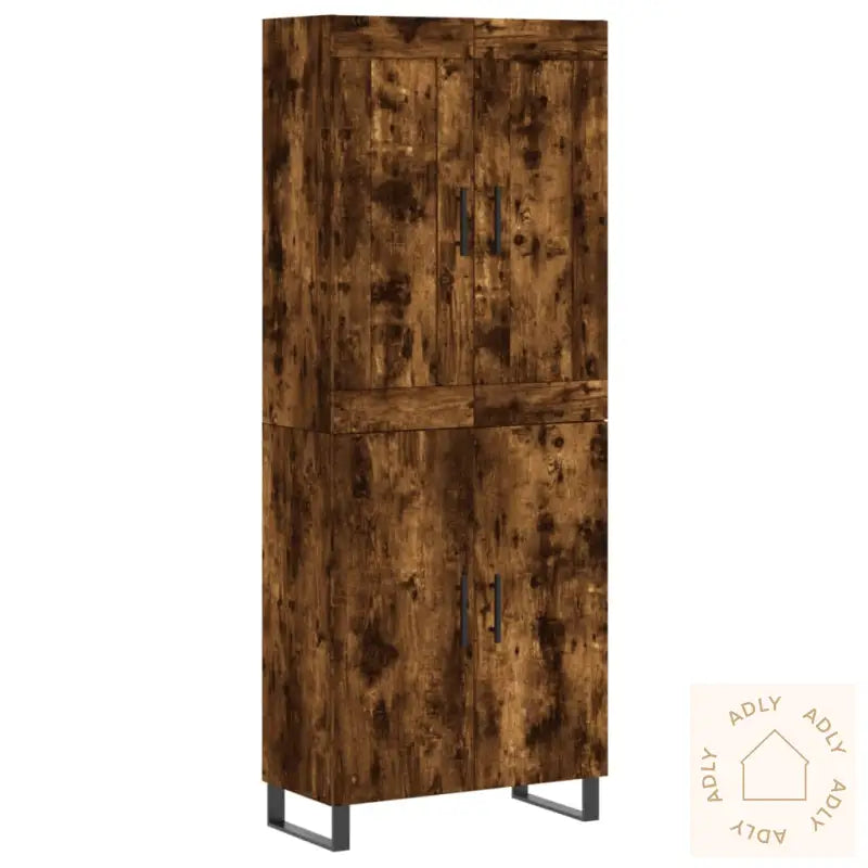 Highboard Røkt Eik 69,5X34X180 Cm Konstruert Tre