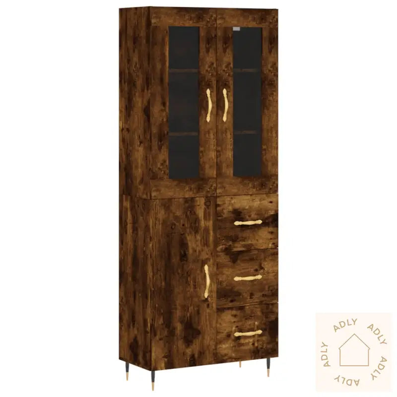 Highboard Røkt Eik 69,5X34X180 Cm Konstruert Tre