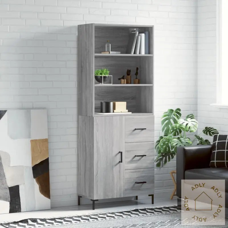 Highboard Grå Sonoma 69,5X34X180 Cm Konstruert Tre