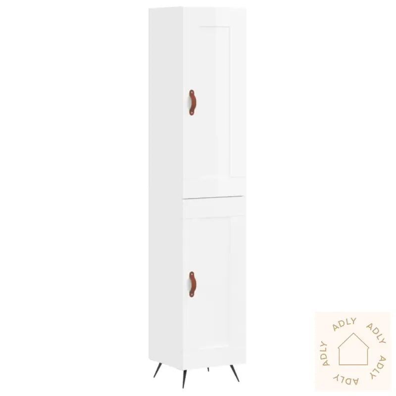 Highboard Høyglans Hvit 34,5X34X180 Cm Konstruert Tre
