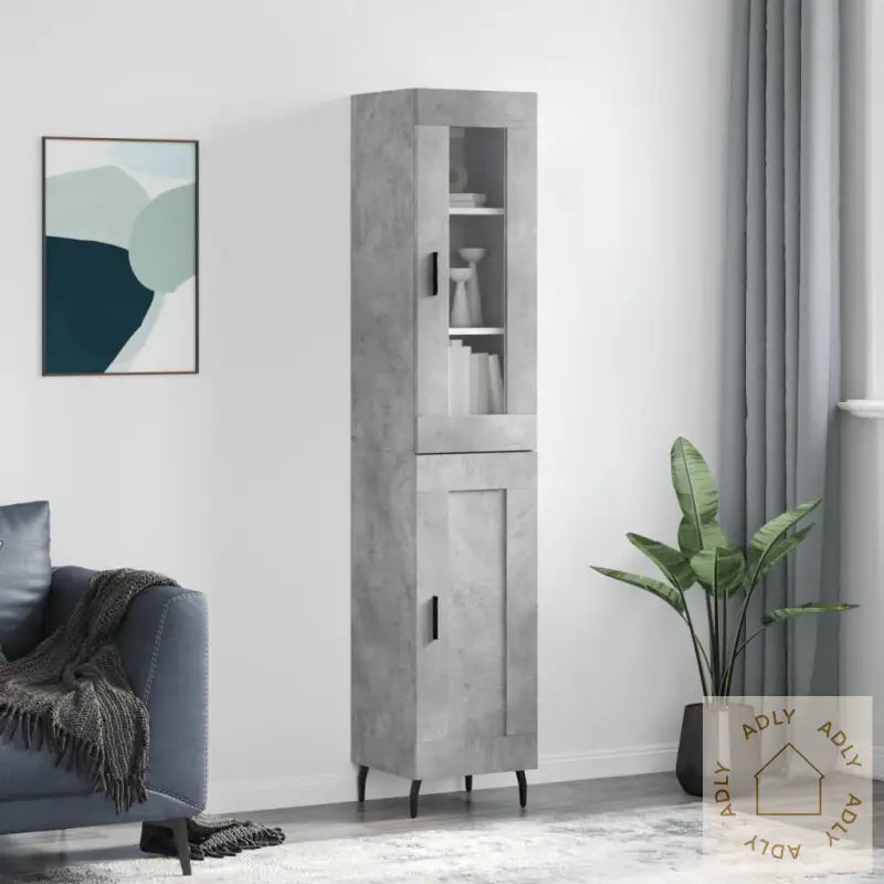 Highboard Betonggrå 34,5X34X180 Cm Konstruert Tre