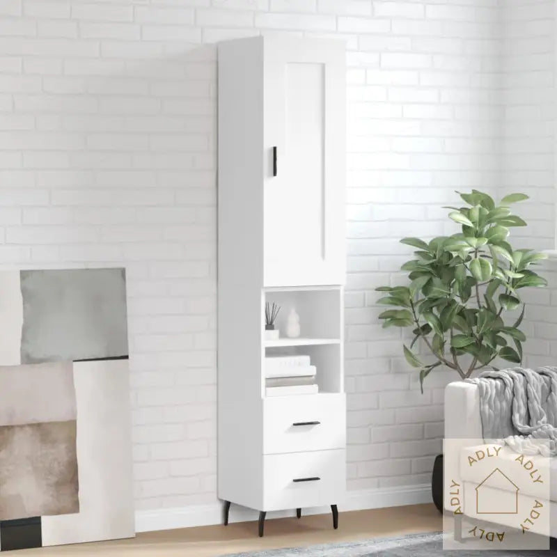 Highboard Hvit 34,5X34X180 Cm Konstruert Tre