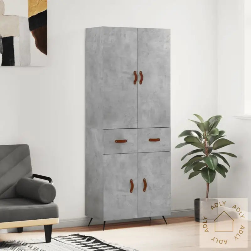 Highboard Betonggrå 69,5X34X180 Cm Konstruert Tre