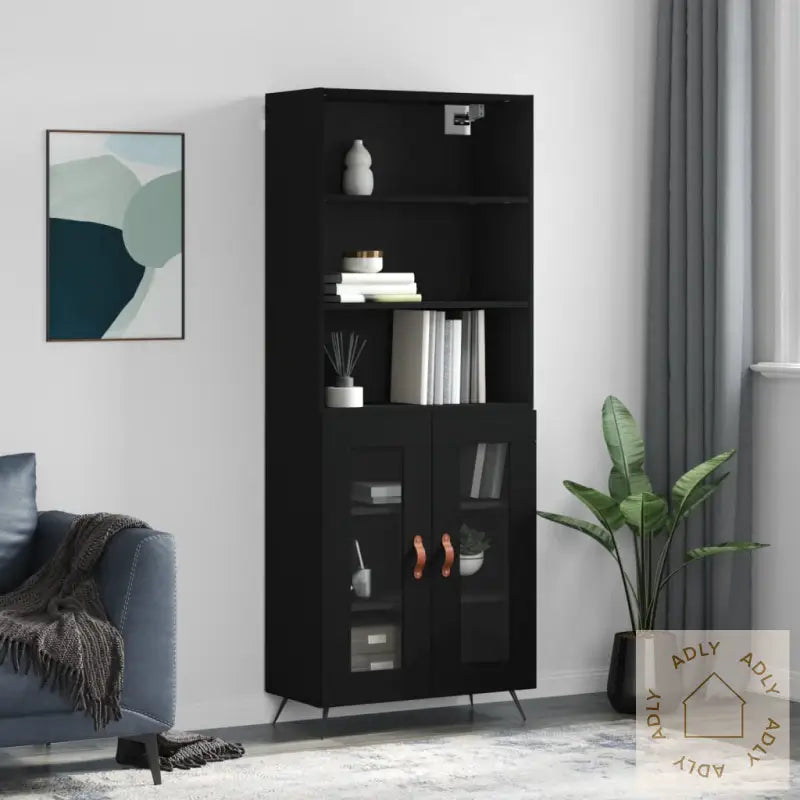 Highboard Svart 69,5X34X180 Cm Konstruert Tre