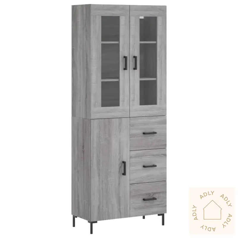 Highboard Grå Sonoma 69,5X34X180 Cm Konstruert Tre
