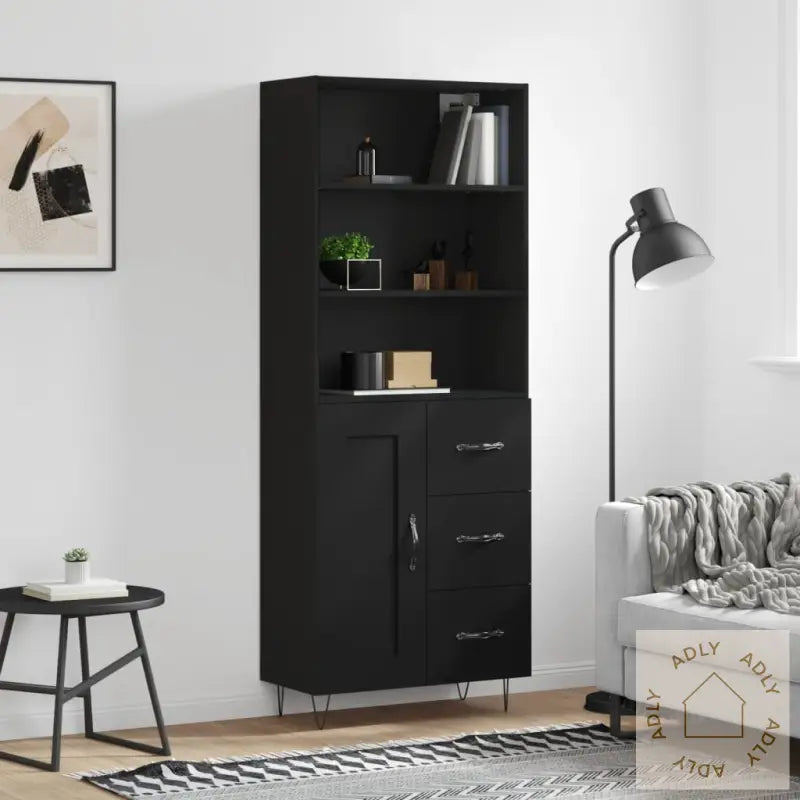 Highboard Svart 69,5X34X180 Cm Konstruert Tre