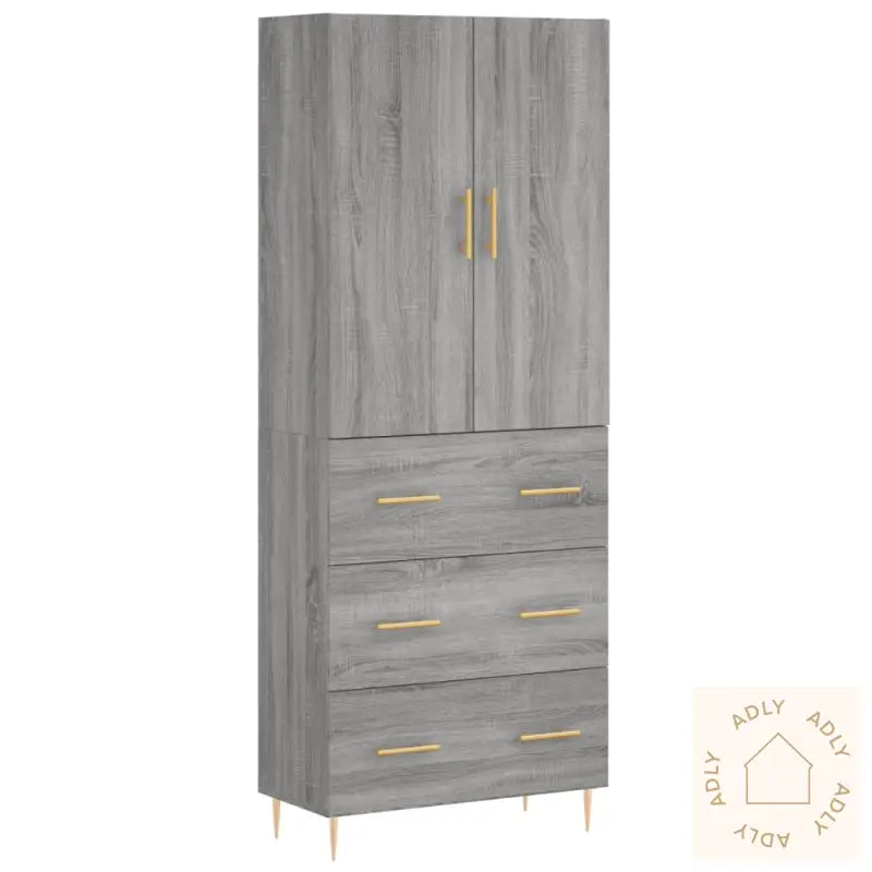 Highboard Grå Sonoma 69,5X34X180 Cm Konstruert Tre
