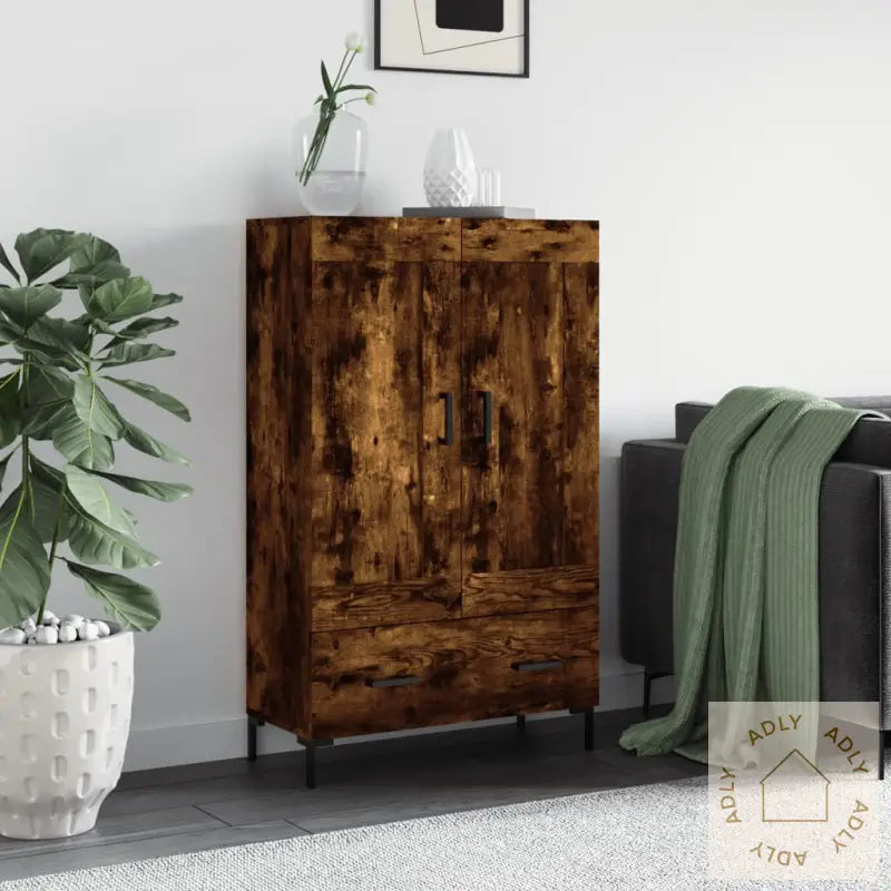 Highboard Røkt Eik 69,5X31X115 Cm Konstruert Tre