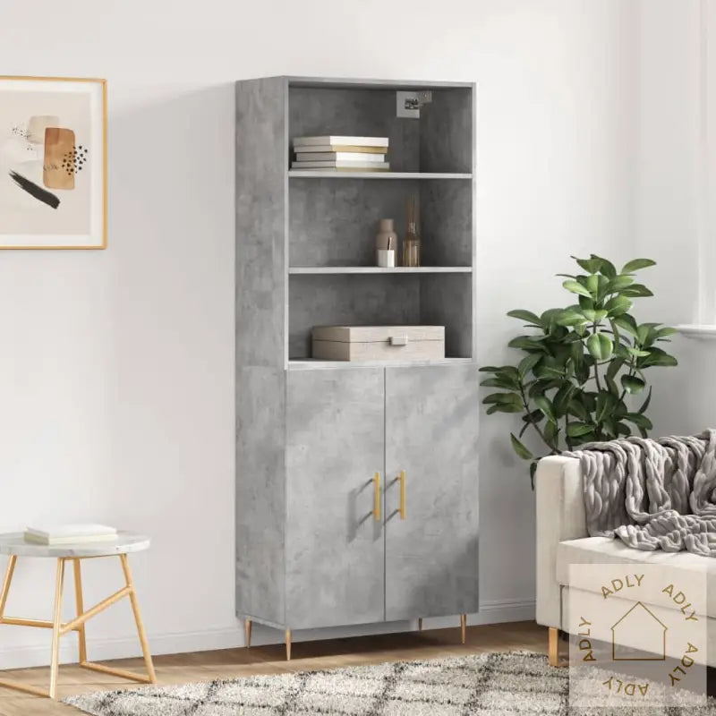 Highboard Betonggrå 69,5X34X180 Cm Konstruert Tre