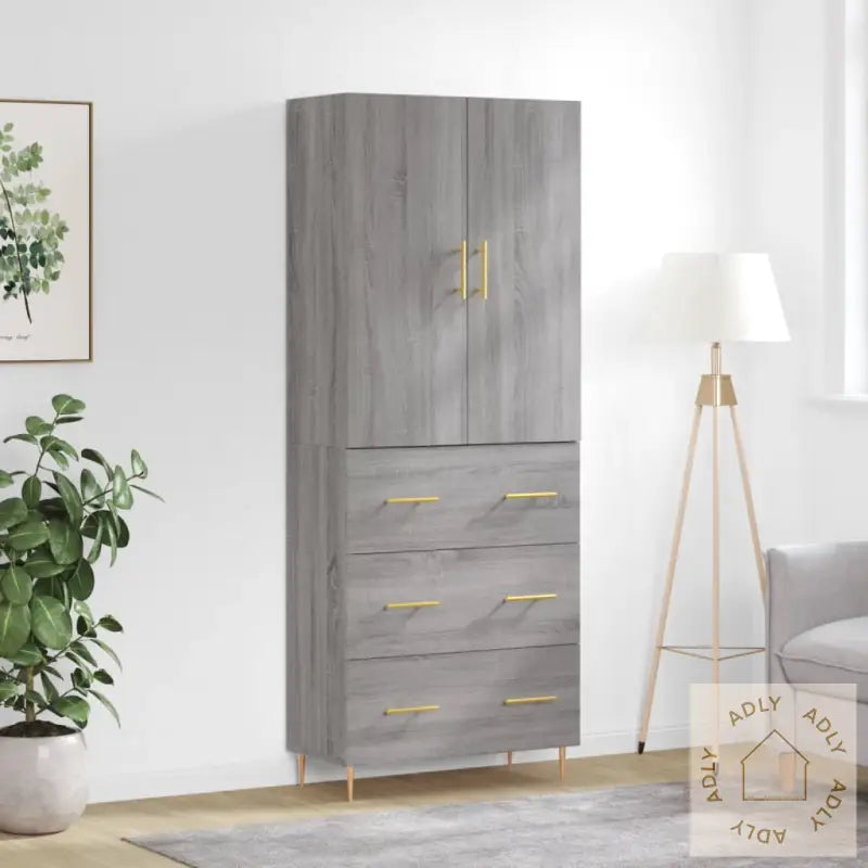 Highboard Grå Sonoma 69,5X34X180 Cm Konstruert Tre