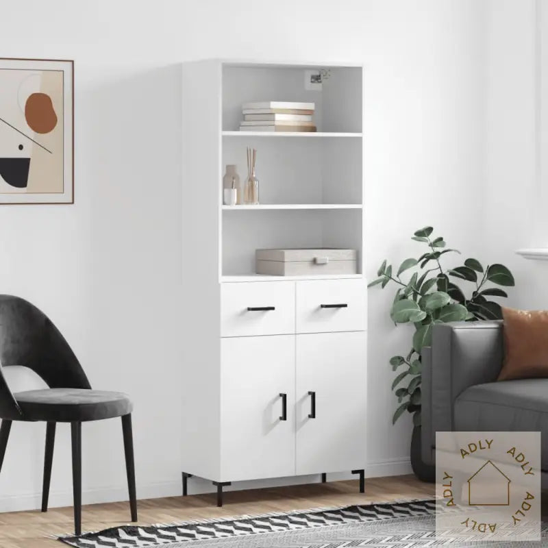 Highboard Hvit 69,5X34X180 Cm Konstruert Tre