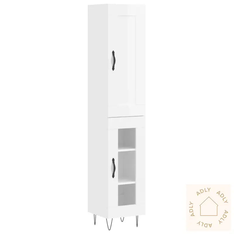 Highboard Høyglans Hvit 34,5X34X180 Cm Konstruert Tre
