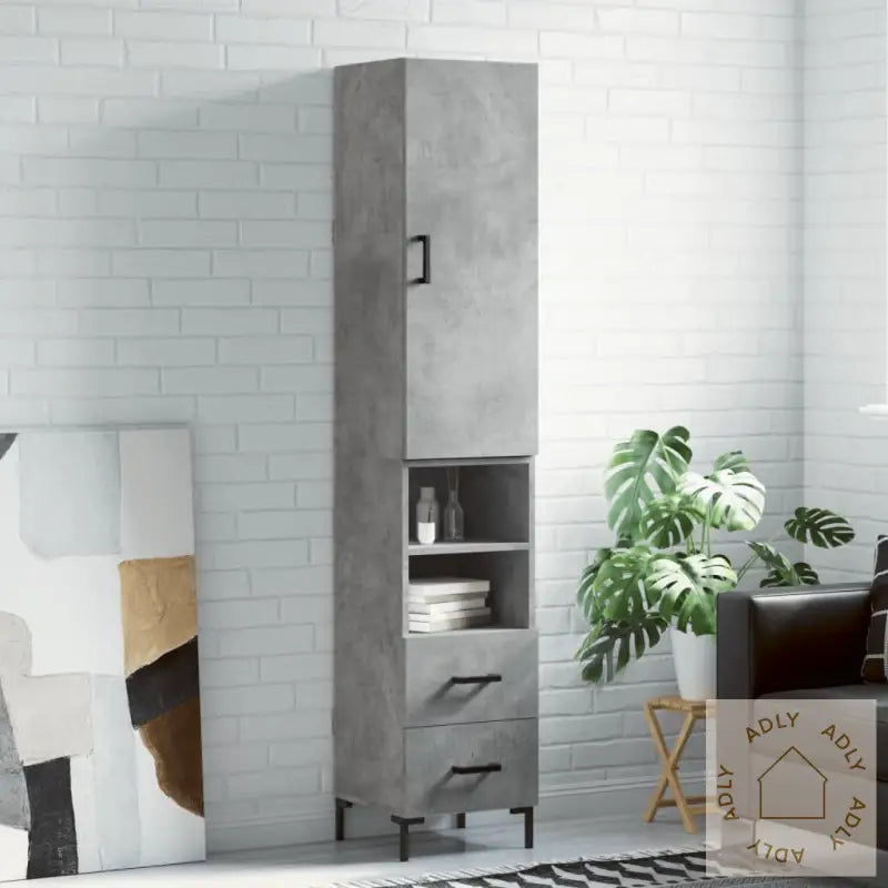 Highboard Betonggrå 34,5X34X180 Cm Konstruert Tre