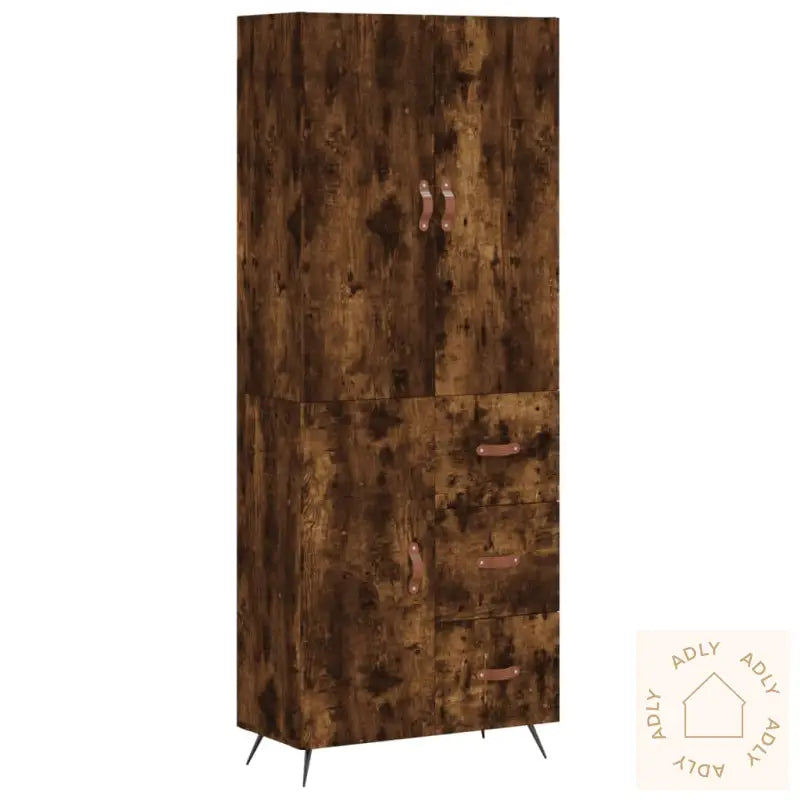 Highboard Røkt Eik 69,5X34X180 Cm Konstruert Tre