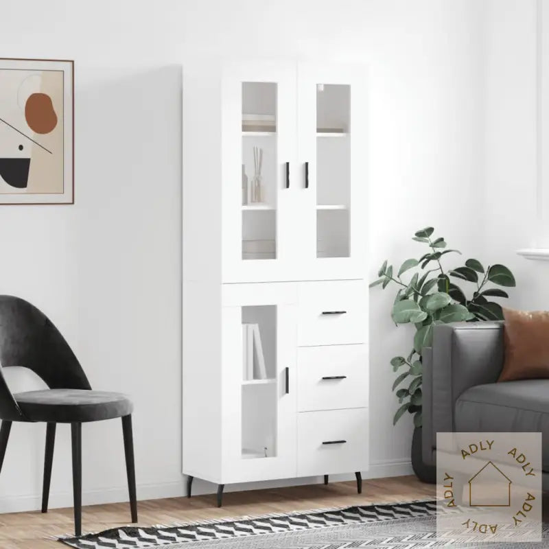 Highboard Hvit 69,5X34X180 Cm Konstruert Tre