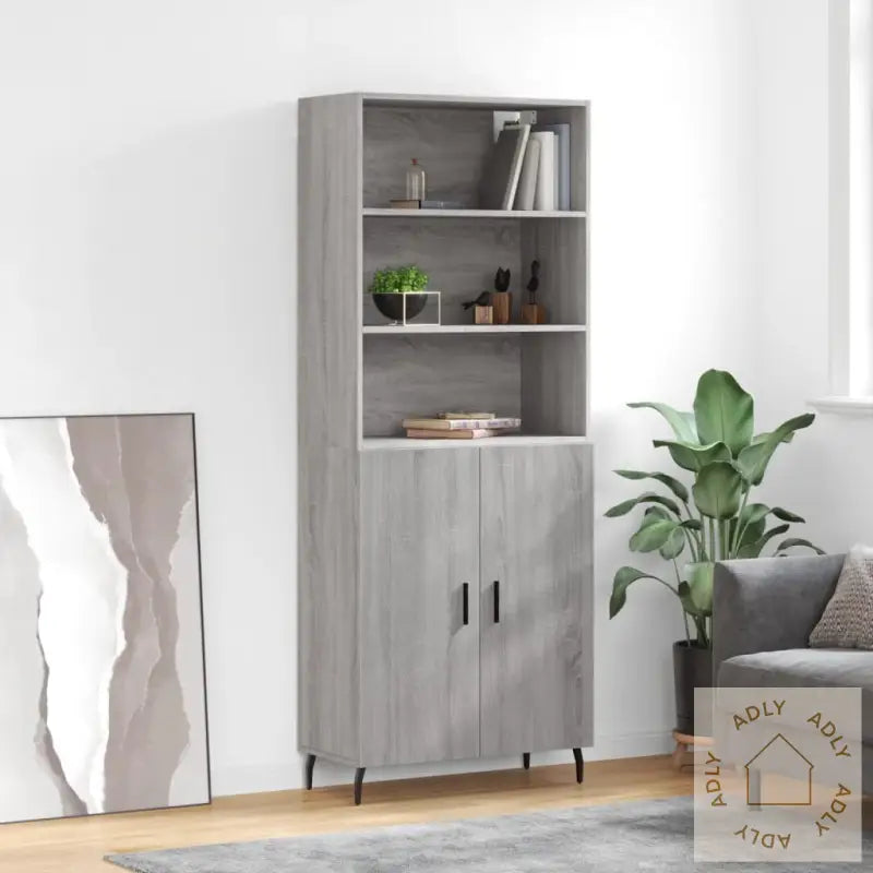 Highboard Grå Sonoma 69,5X34X180 Cm Konstruert Tre