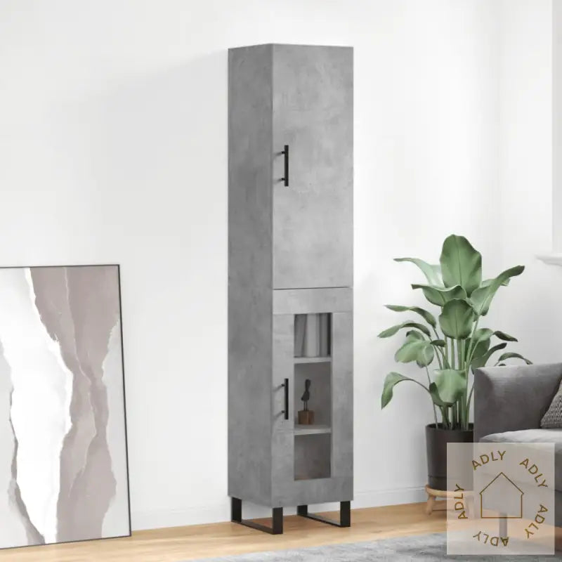Highboard Betonggrå 34,5X34X180 Cm Konstruert Tre