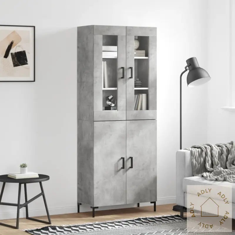 Highboard Betonggrå 69,5X34X180 Cm Konstruert Tre