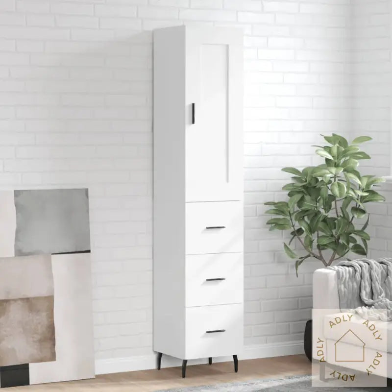 Highboard Hvit 34,5X34X180 Cm Konstruert Tre