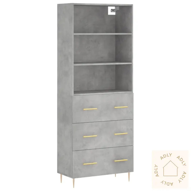 Highboard Betonggrå 69,5X34X180 Cm Konstruert Tre
