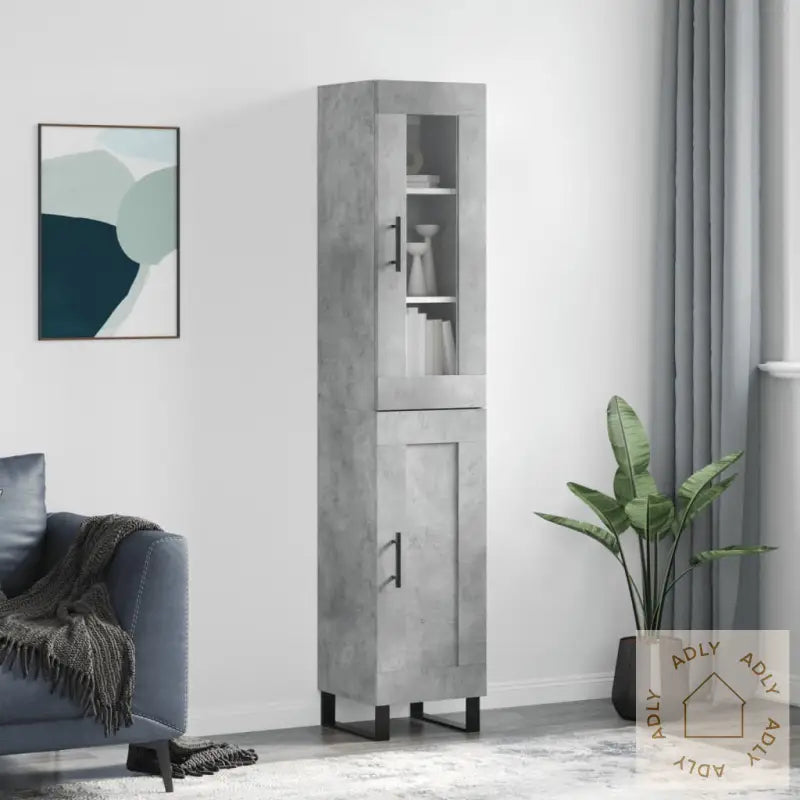 Highboard Betonggrå 34,5X34X180 Cm Konstruert Tre