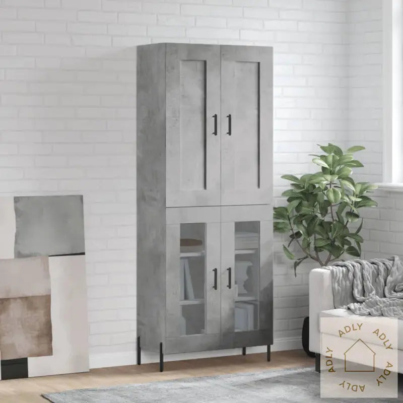 Highboard Betonggrå 69,5X34X180 Cm Konstruert Tre