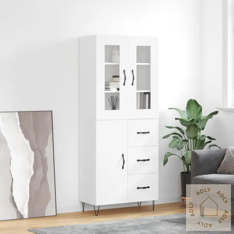 Highboard Hvit 69,5X34X180 Cm Konstruert Tre