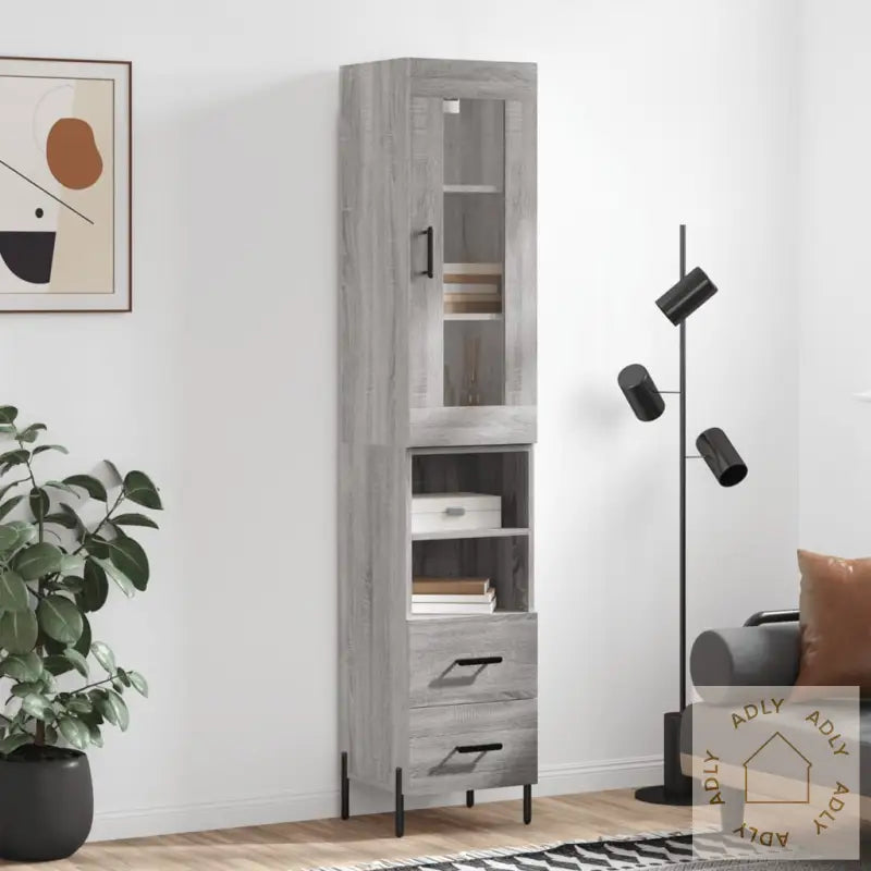 Highboard Grå Sonoma 34,5X34X180 Cm Konstruert Tre