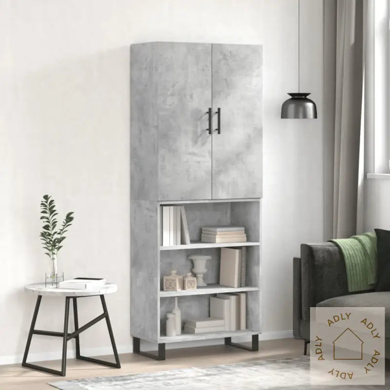 Highboard Betonggrå 69,5X34X180 Cm Konstruert Tre