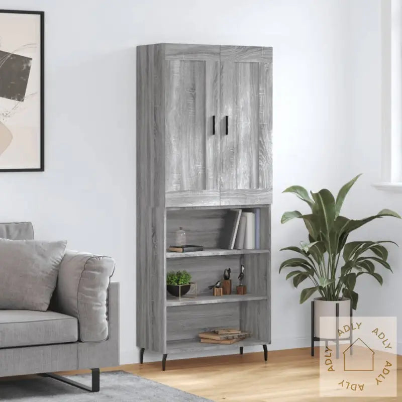 Highboard Grå Sonoma 69,5X34X180 Cm Konstruert Tre